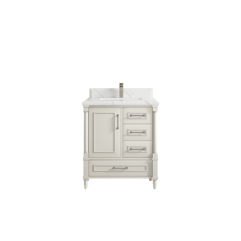 Hudson 30 in. Alabaster Solid Wood Bath Vanity with Quartz Top