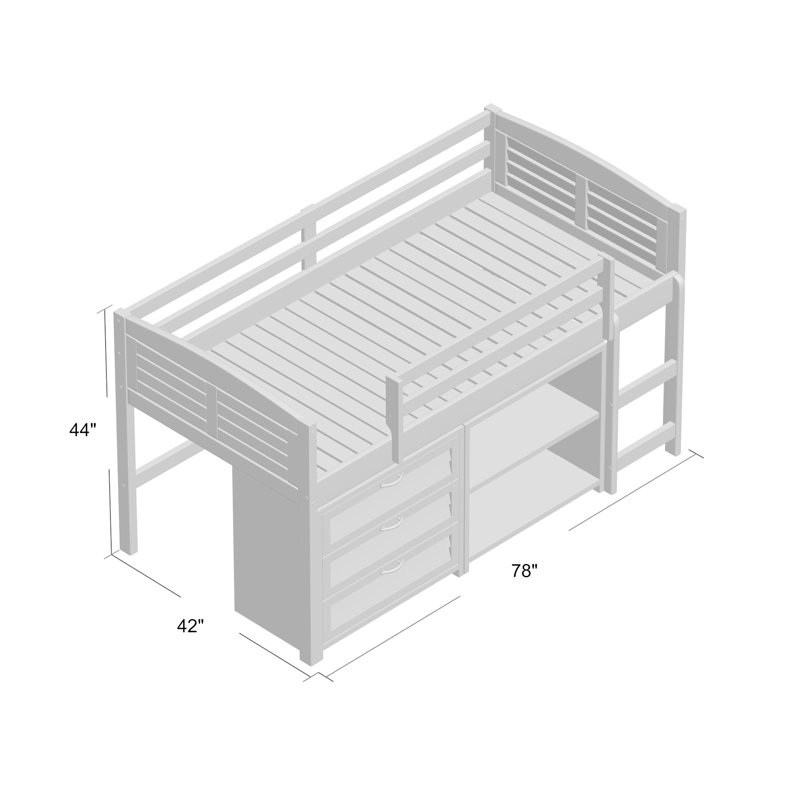 Hagen Twin Wood Platform Loft Bed with Bookcase by Sunside Sails, White