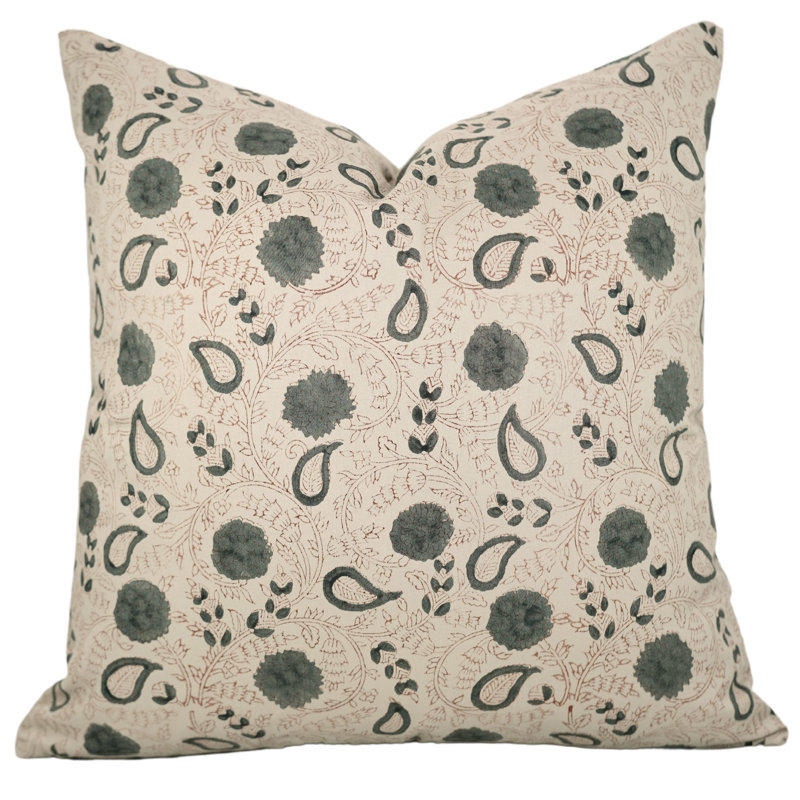 Coussin décoratif Fabividine Boho, satin de coton, lombaire (Gopi, bleu) , H 14 po x l 20 po