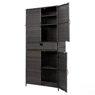 Armoire de rangement extérieure en osier durable avec grand tiroir et tablettes réglables, pour le jardin et la piscine