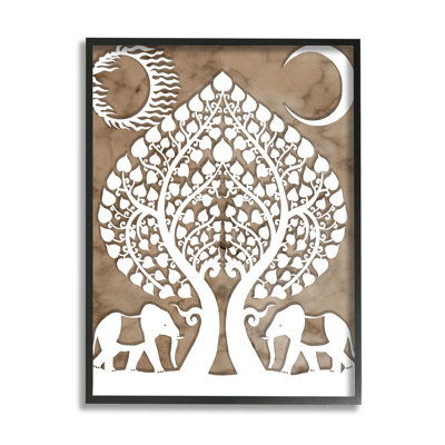 «Boho Elephants Tree of Life Abstract Sun Moon», art mural sur toile tendue