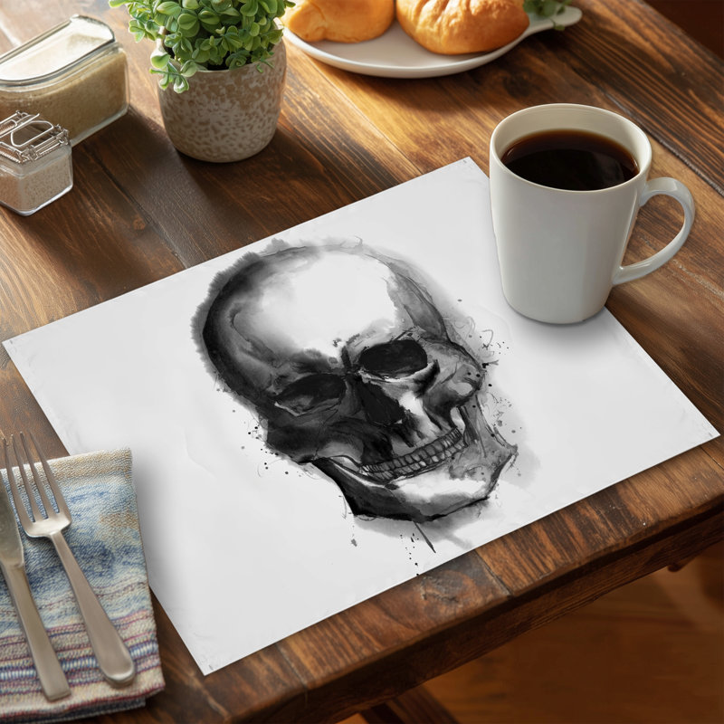 Watercolor Dark Skull Placemat | Home Decor Polyester Art