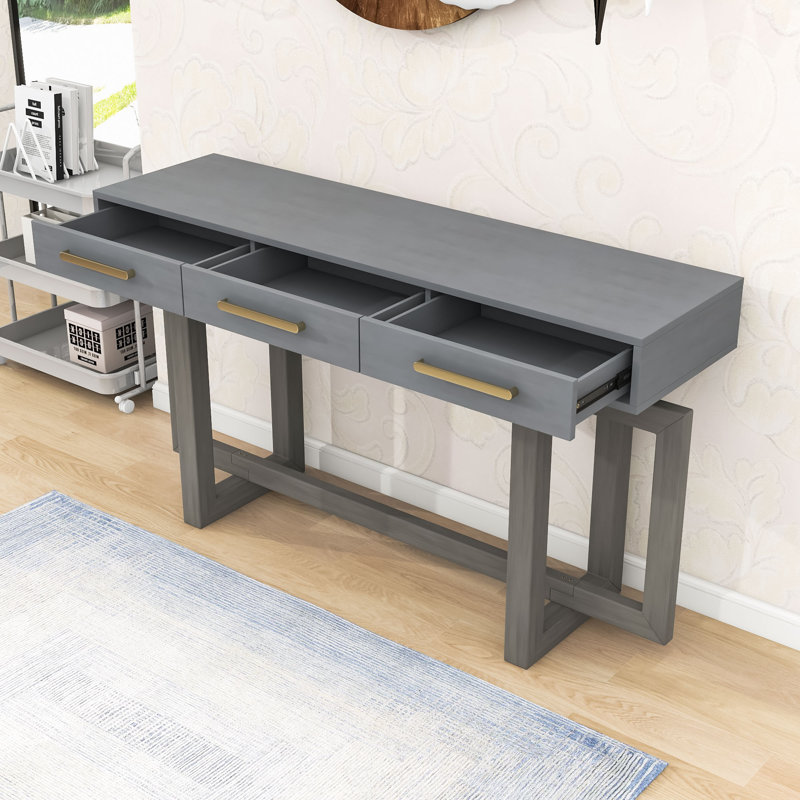 Console en bois avec tiroirs de rangement, Gris antique