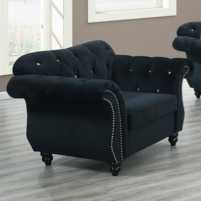 Fauteuil formel de luxe en velours noir pour fauteuil de salon à dossier capitonné moelleux