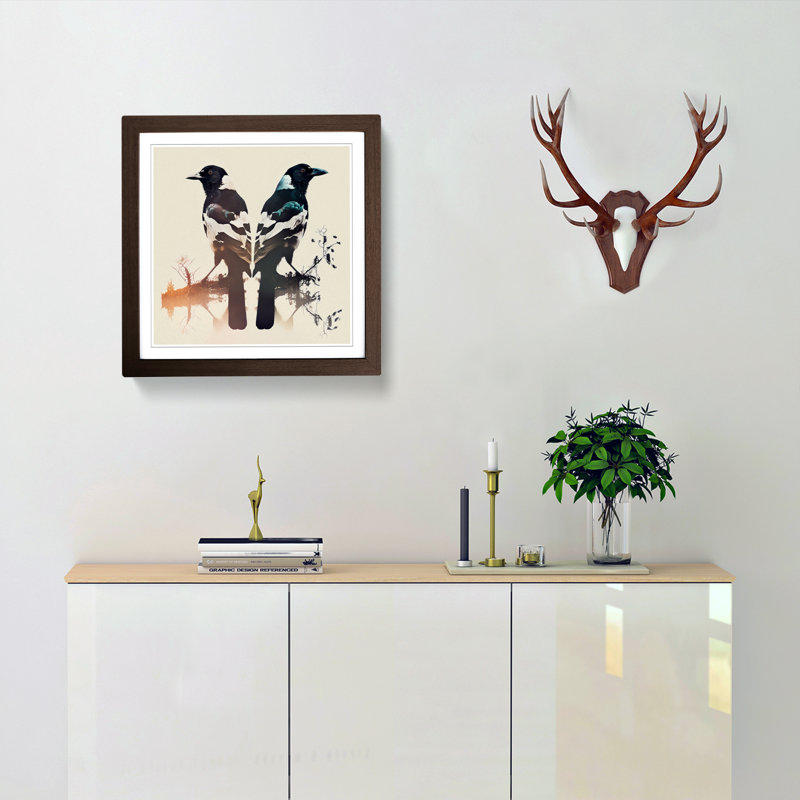 Magpie Double Exposure - Framed Print, Walnut