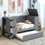 Lit de jour simple avec accoudoirs de rangement, lit gigogne et station de charge, gris