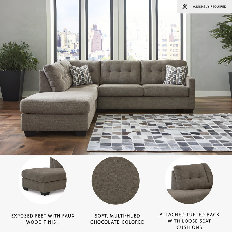 Upholstered L-Shaped Sectional, Left Hand Facing, Chocolate