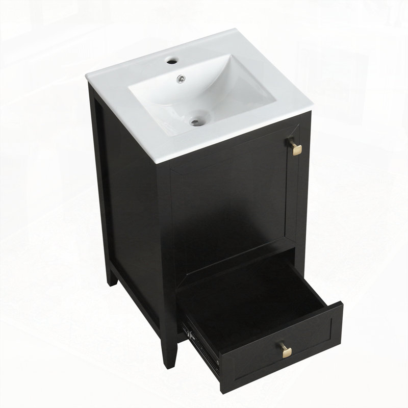 Armoire de salle de bain avec lavabo et porte à fermeture en douceur, Noir, noir, noir, noir