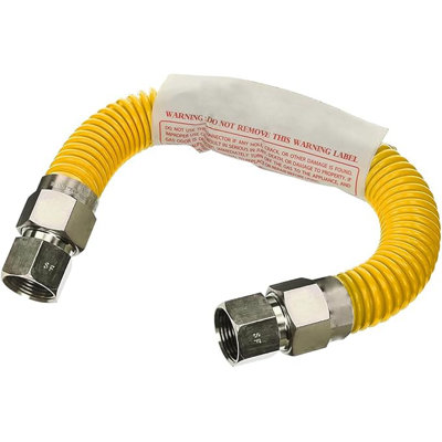 Highcraft 30 Inch Gas Connector with Fittings, Yellow Coated Gas Connector, 5/8" OD, 3/4" FIP x 1/2" MIP Connection