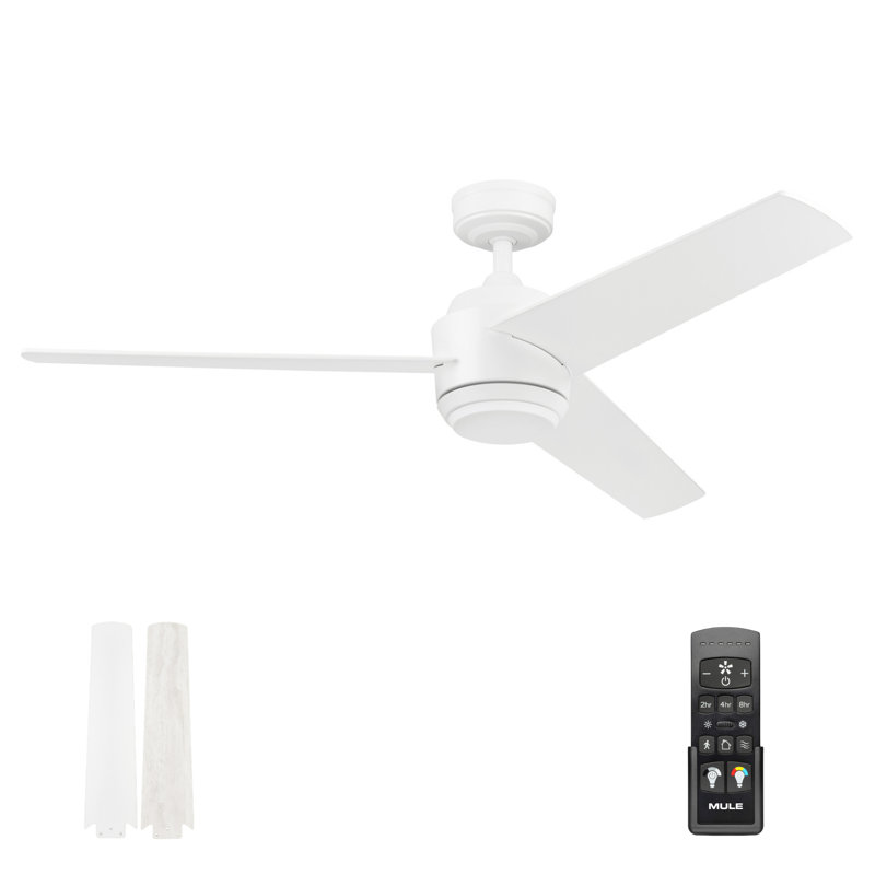 Ventilateur de plafond 52 po avec pales réversibles et lumière DEL Mule Halona, Blanc, Bois de grange blanc