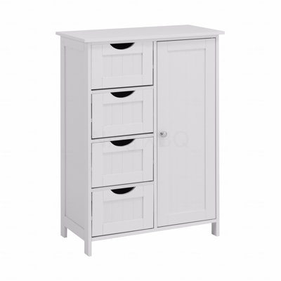 White Bathroom Storage Cabinet, Floor Cabinet With Adjustable Shelves And Drawers