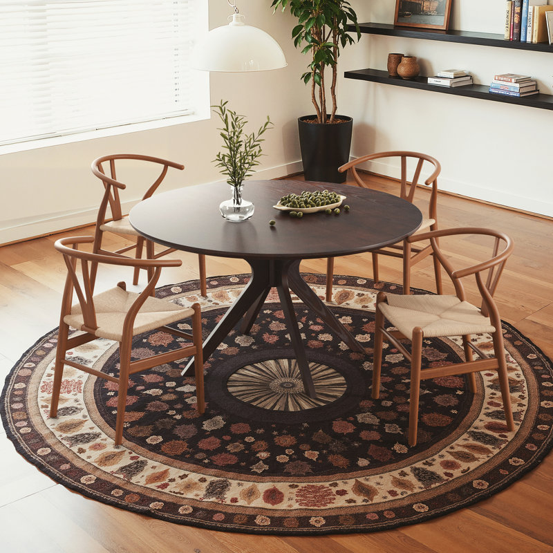 4 Person Round Dining Sets, Walnut/Beige