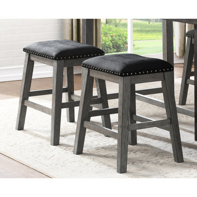 2 tabourets de comptoir gris, siège en similicuir noir et garniture cloutée incomparable pour la salle à manger, la finition, le siège, la garniture et les pièces décontractées idéales