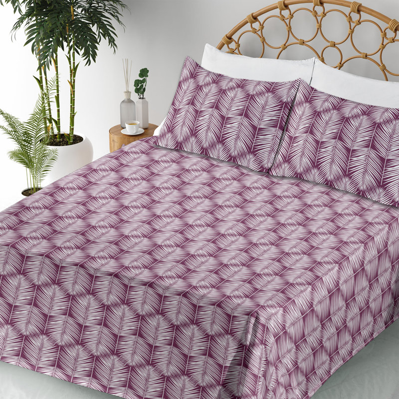 Microfiber Sheet Set, Full Sheet Set with 2 Pillowcases, Light Plum/White Floral