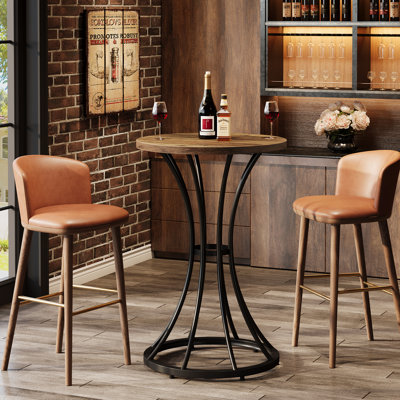 Table de bar ronde, table de cocktail à haut plateau de 37,4 po avec base en métal courbé (brun et noir)