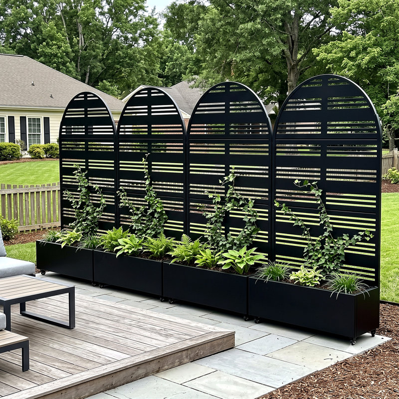 Arch Metal Planter Box with Trellis with Wheels, 72" H x 47" W x 16" D, 2