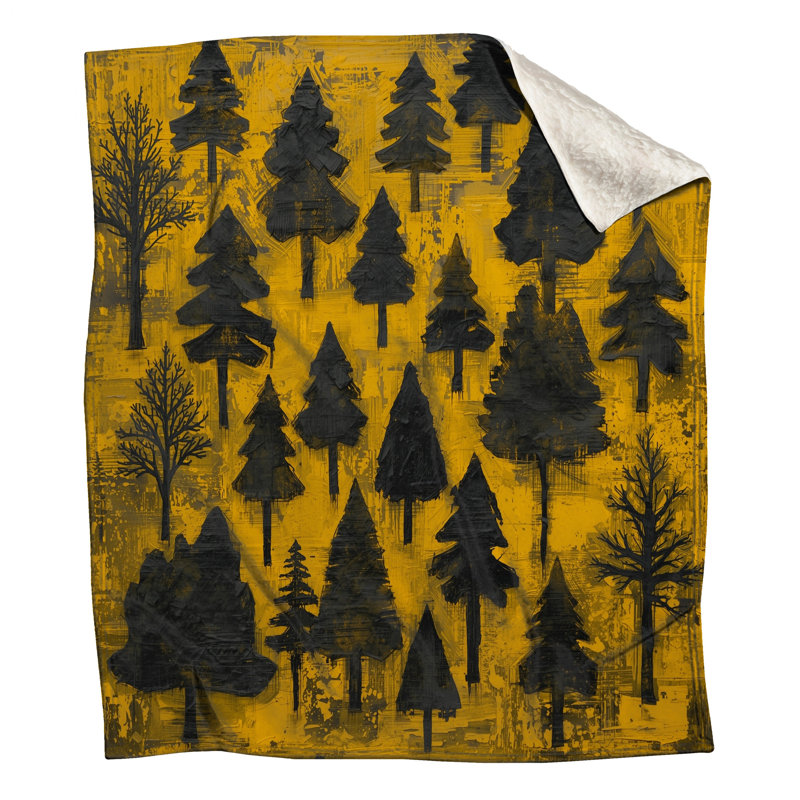 Arbres noirs sur des couvertures jaunes, L 50 po x H 60 po