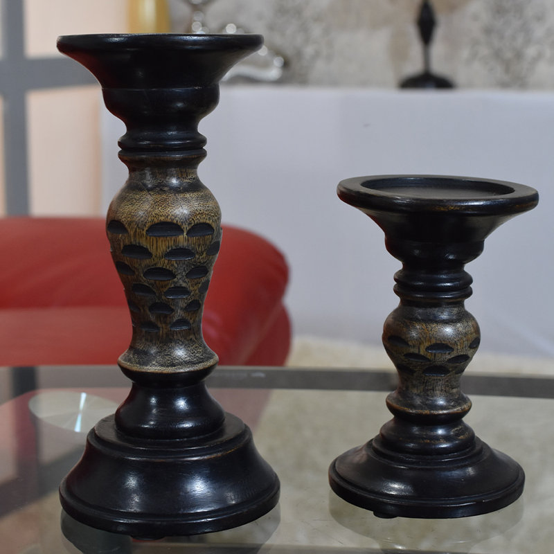 9'' H Wood Tabletop Candlestick
