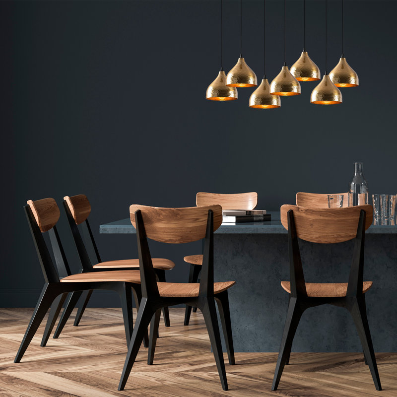 Lustre moderne moderne, hauteur réglable, 114 cm (44,9 po) | Corps en métal, diamètre du capuchon de 18 cm (7,1 po), 7 x E27 Max 40W | Design scandinave glamour, idéal pour la salle à manger et les espaces de vie, luminaire élégant