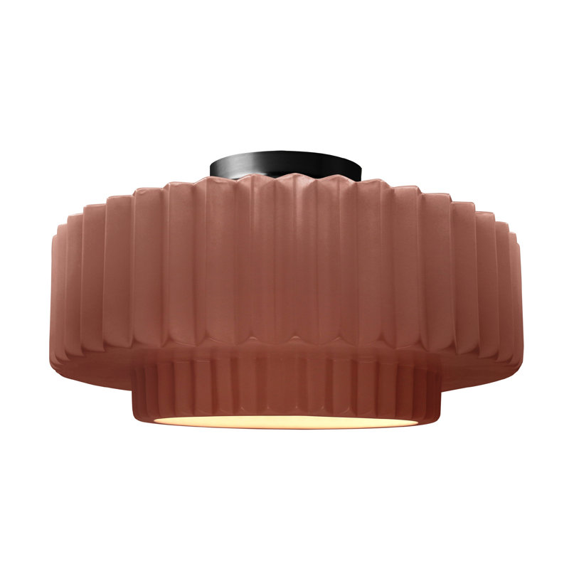 Radiance Ceramic Pleated Semi-Flush Mount, 8" H x 16.5" W x 16.5" D, Canyon Clay, Matte Black
