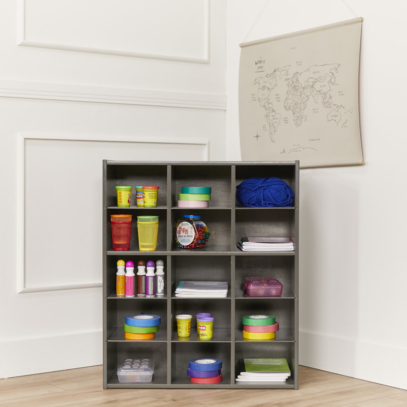 Grey Wash Birch 15-Cubby Kids Storage Cabinet