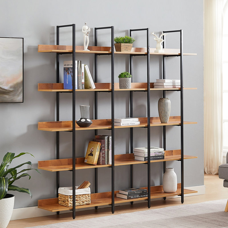 Bibliothèque de bureau à 5 niveaux, Noir / brun, H 70,7 po x l 70,9 po x P 10,2 po