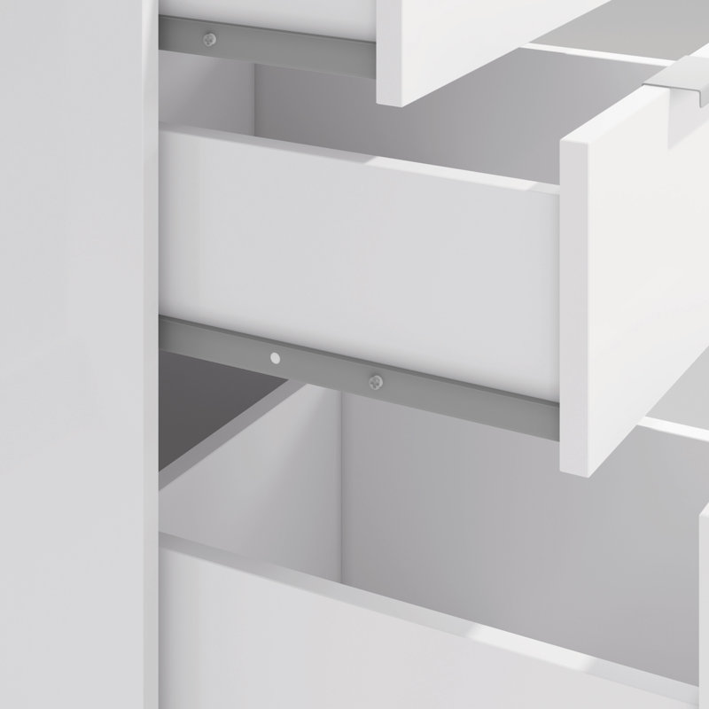 Meuble-lavabo Leyla avec miroir, 5 tiroirs et 1 porte, beaucoup de rangement.