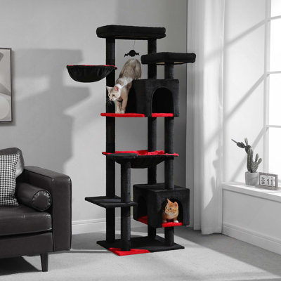Arbre à chat de 69 po de hauteur pour grands chats d'intérieur et chats adultes avec super grand hamac, poteaux à griffer, maisonnette et grand perchoir supérieur