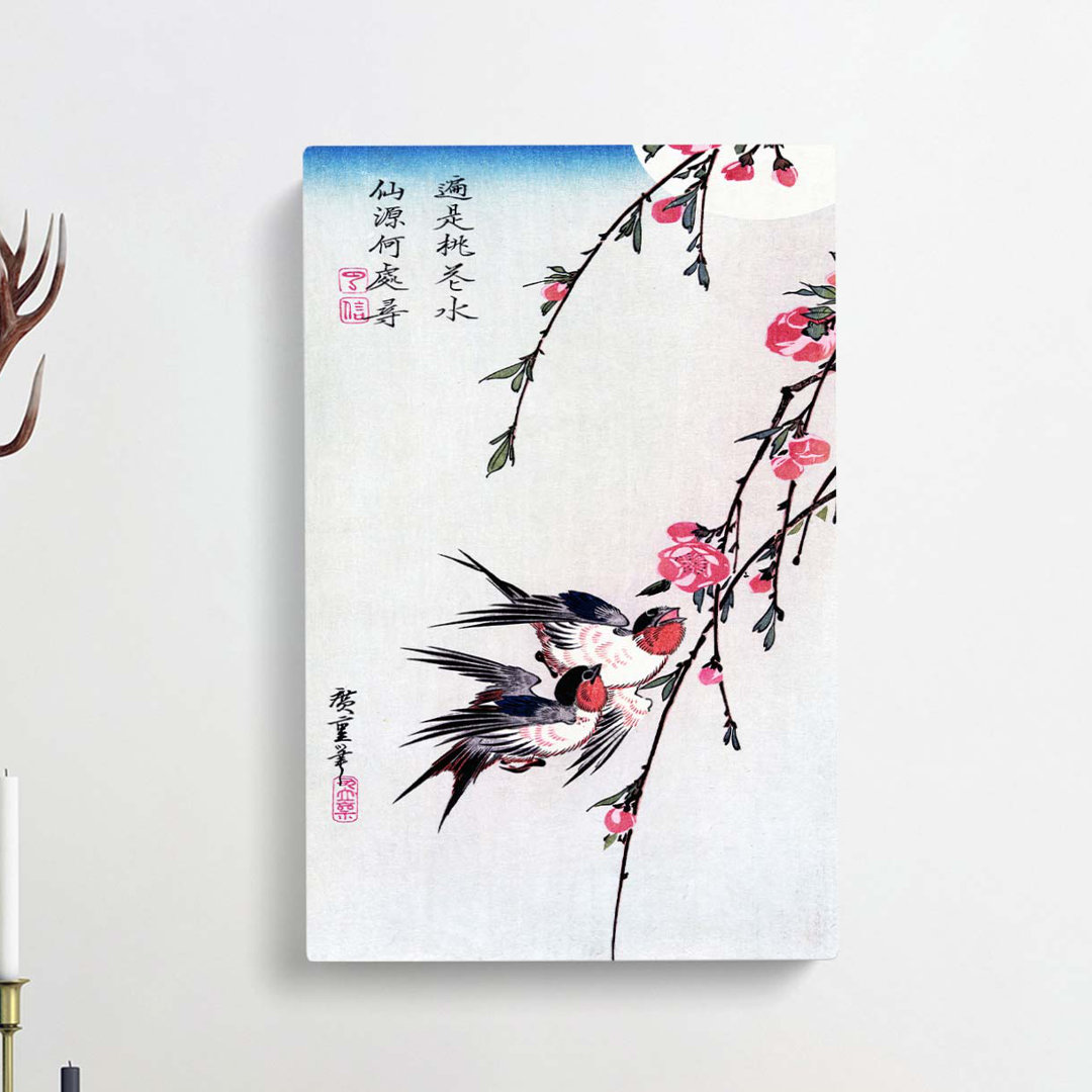 Swallows & Peach Blossom by Utagawa Hiroshige - Wrapped Canvas