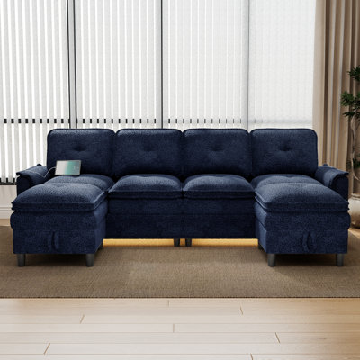 Canapé modulaire modulaire en nuage avec ports de charge USB / Type-C, éclairage à DEL et rangement caché