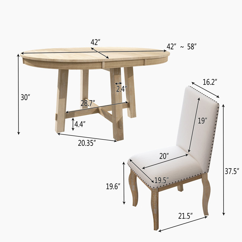 Zaena 4 - Person Extendable Dining Set, Natural Wood Wash, Beige Duplicate, Natural Wood Wash