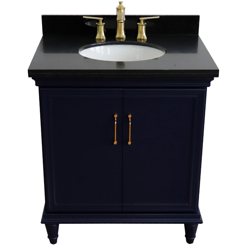 Ensemble de meuble-lavabo simple 31 po Nerys, Bleu, Granite noir Galaxy