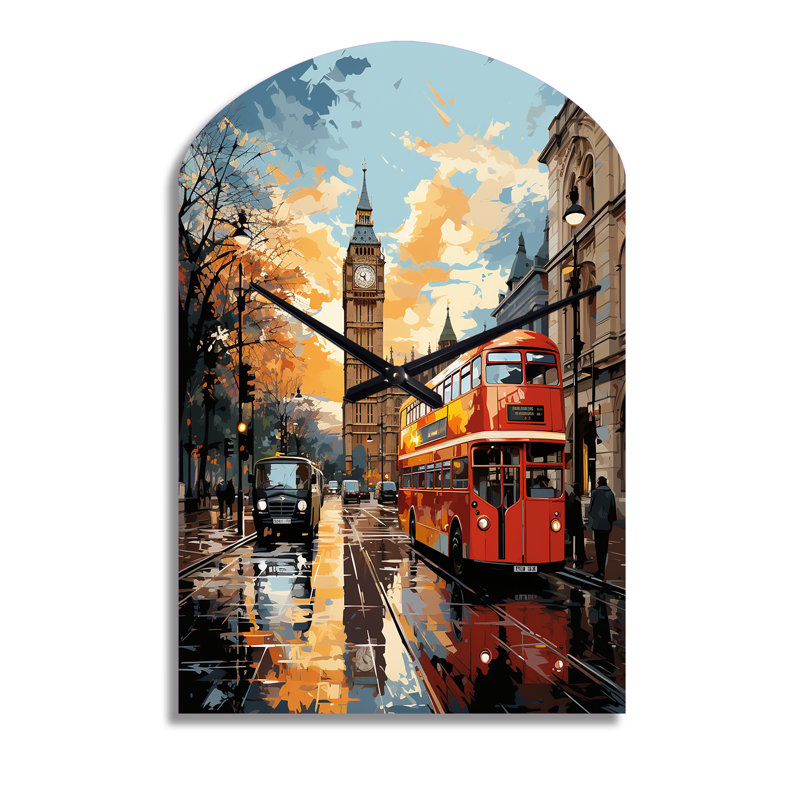 Horloge murale asymétrique en métal Irmgarda Red Beige City London Popart II - London, Moyenne