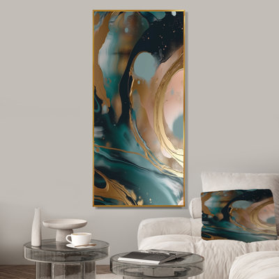 Or et vert abstrait marbre harmonie tourbillons I - marbre décoration murale