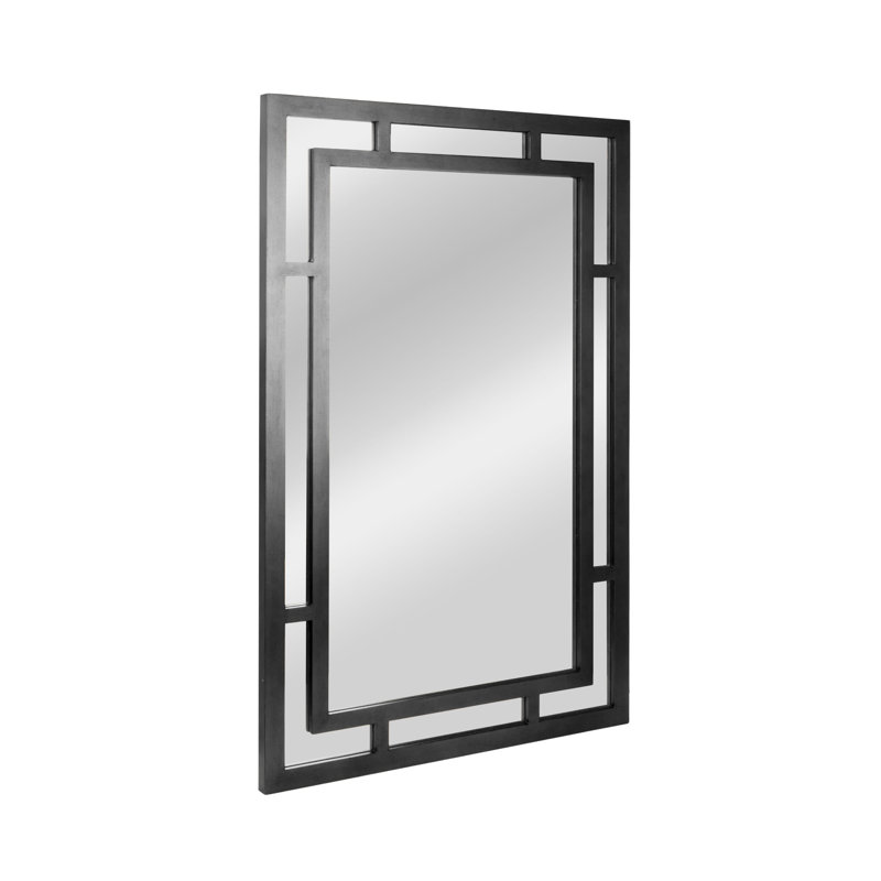 Miroir mural rétro en verre avec cadre géométrique Art Deco, Noir