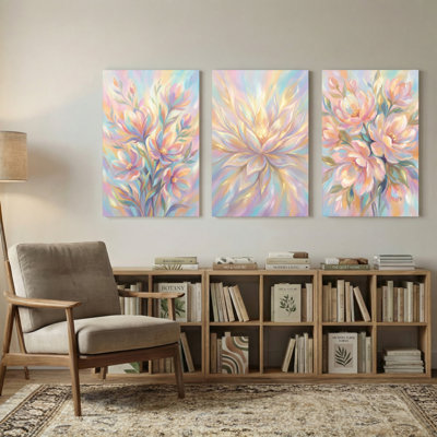 Abstrait abstrait pastel floral, ensemble de 3 impressions sur toile