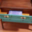 Banc de rangement pour chaussures en bois manufacturé brun et bleu