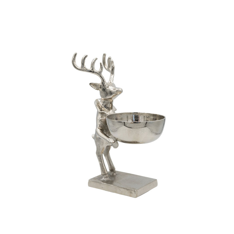 Cerf en fonte d'aluminium tenant un bol