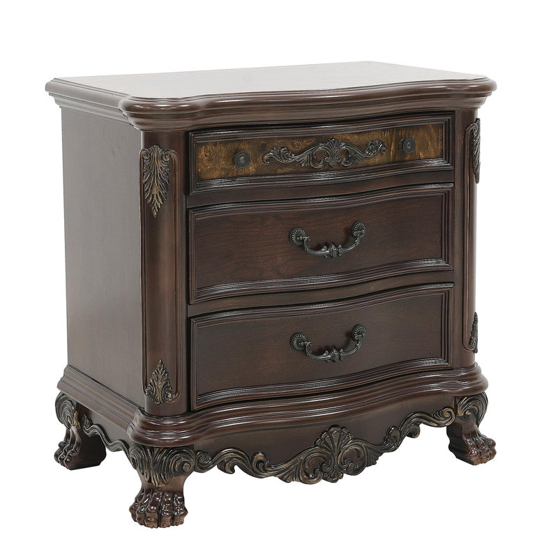 Élégante table de chevet 1pc de 3 tiroirs avec finition cerisier et meubles de chambre à coucher traditionnels