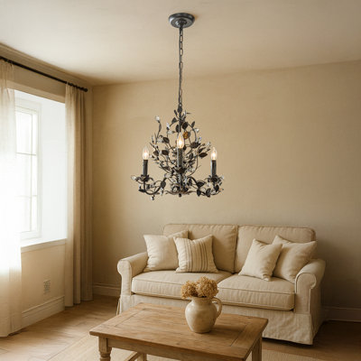 Contemporary Dark Bronze Leaf Chandelier Elegant Interior Lighting With Crystal Accents For Dining Room Living Room