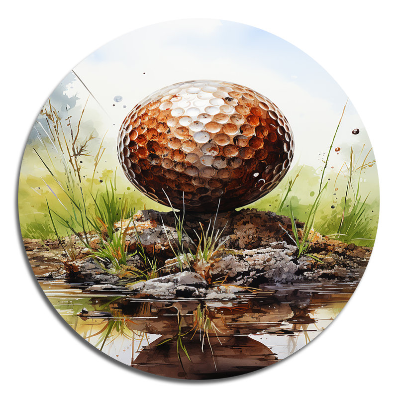 Minimalisme, balle de golf II - art rond en métal, H 16 po x l 16 po