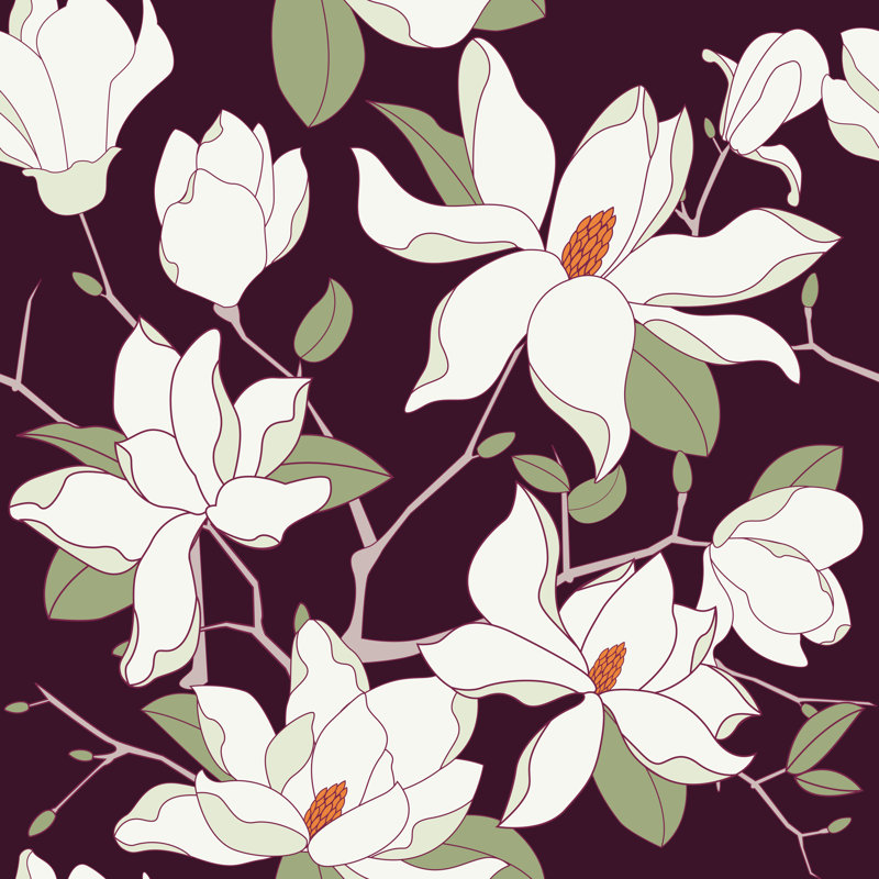 Seamless Magnolia Background 1 Piece Wrapped Canvas Wall Art, 91cm H x 91cm W