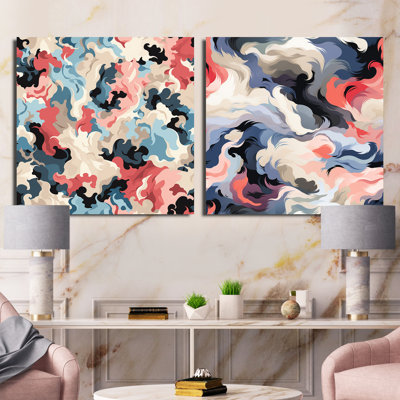 Victorian Purple And Pink Aquatic Composition - Abstract Square Collage Set Of 2
