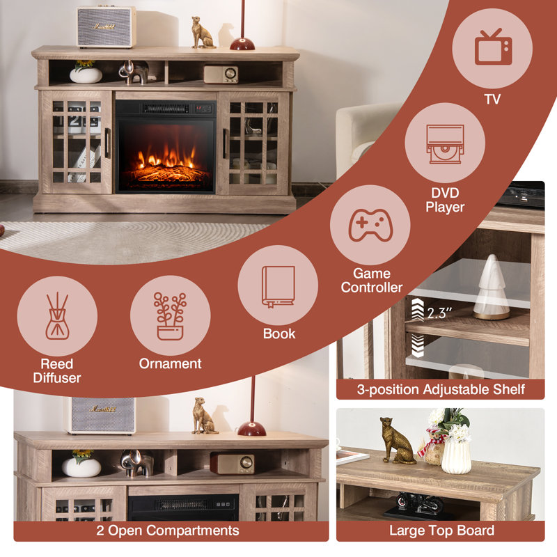 Crédence de rangement l 48 po avec foyer électrique Ripley, Naturel