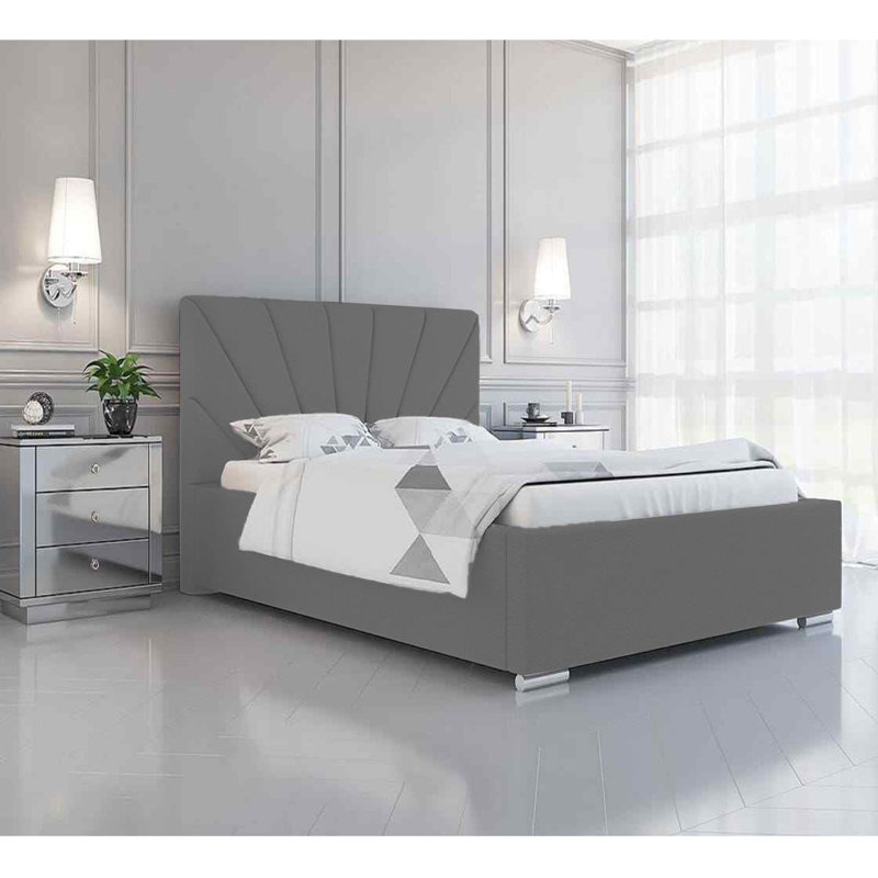 Sunrise Abubaker Upholstered Bed Frame - Plush Velvet with Headboard and Sprung Slats, Double (4'6), Silver