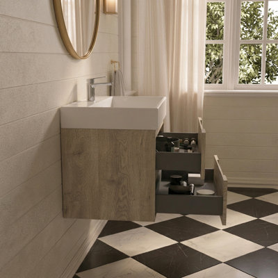 Meuble-lavabo mural 24 po avec 2 tiroirs en résine blanche Tona