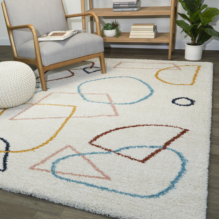 Barfleur Abstract Ivory Shag Area Rug
