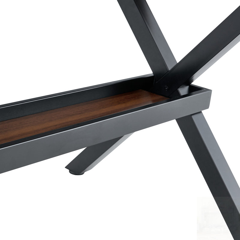 Table de salle à manger en bois aggloméré avec structure en X, style industriel moderne pour 6 à 8 personnes, Black / Walnut