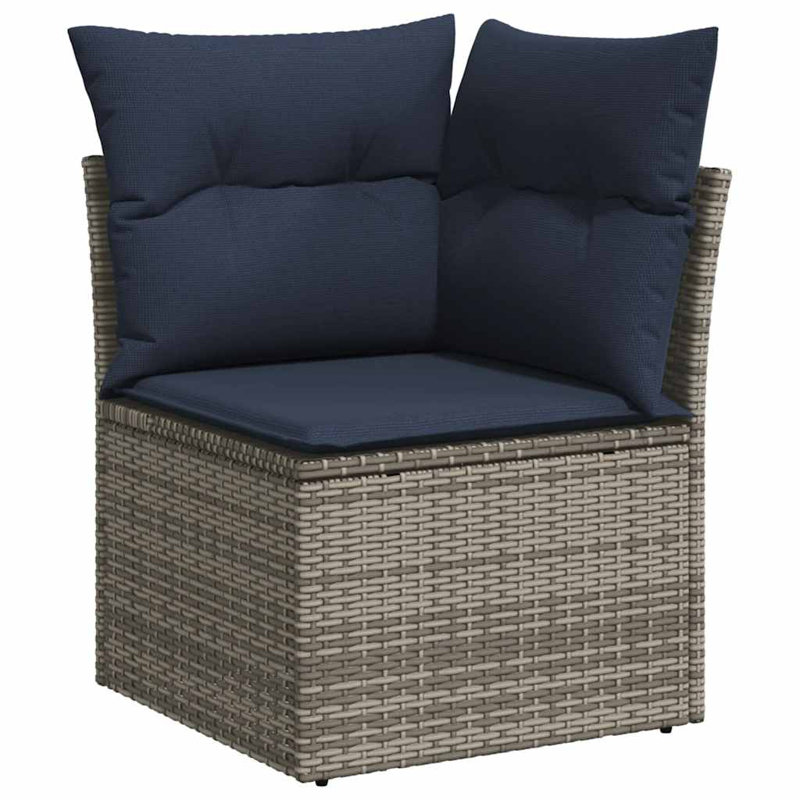 Ensemble de canapé de patio 11 pièces avec coussins en rotin de polyester, Marine, Gris