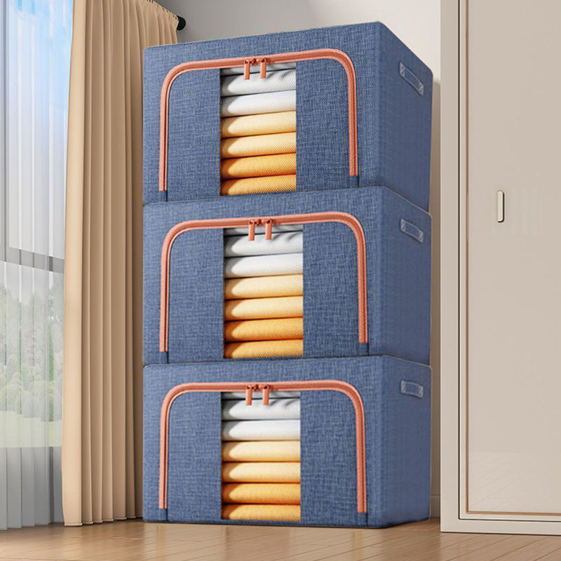 Boîtes de rangement pour vêtements avec cadre en métal (très grand - 105 L), Bleu marine
